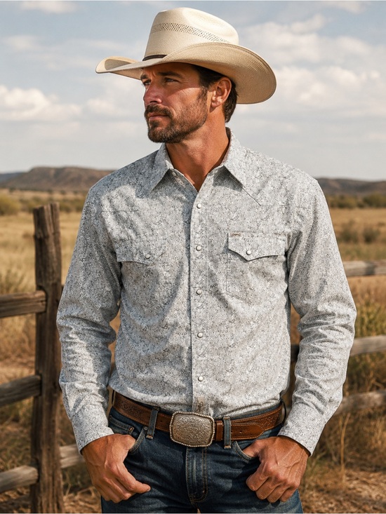 Rafter C Other - Rafter C Men’s Western Pearl Snap Button-Down Paisley Grey Shirt Size XL